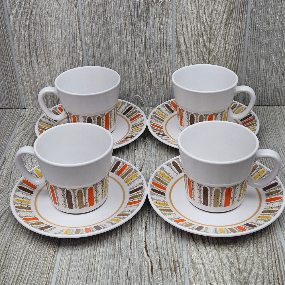 Noritake Progression China Mardi Gras 9019 Mid Century Modern Cup Saucer Set 8pc